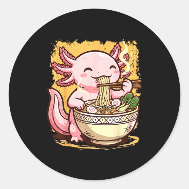 Pegatina Redonda Axolotl Eating Ramen Noodles  (Anverso)