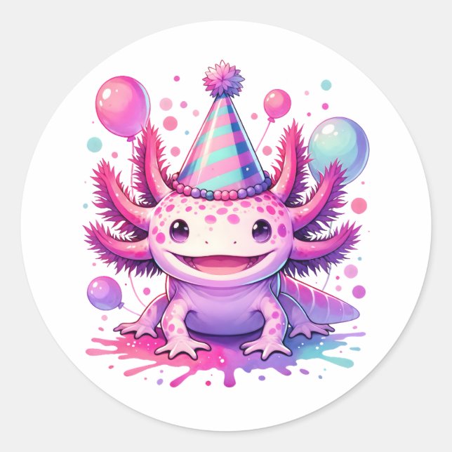 Pegatina Redonda Axolotl Feliz Cumpleaños Personalizado (Anverso)