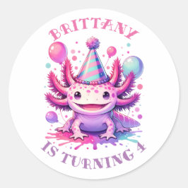 Pegatina Redonda Axolotl Feliz Cumpleaños Personalizado