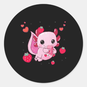 Pegatina Redonda Axolotl Fresa Leche Shake Kawaii Anim japonés