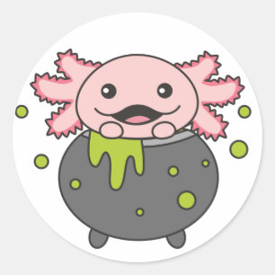 Pegatina Redonda Axolotl Happy Halloween Cauldron Bat Classic Round