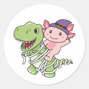 Pegatina Redonda Axolotl Happy Halloween T-rex Mummy Costume