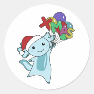 Pegatina Redonda Axolotl Merry Christmas Winter Animales Axolotl