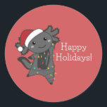 Pegatina Redonda Axolotl Merry Christmas Winter Animales Axolotls C<br><div class="desc">El axolotl para Navidades con luces de hadas. Animales divertidos con regalos y nieve para las vacaciones. También es gracioso para los Navidades en julio. Los Axolotls son animales lindos y perfectos para los Navidades.</div>