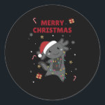 Pegatina Redonda Axolotl Merry Christmas Winter Animals Axolotls<br><div class="desc">El axolotl para Navidades con luces de hadas. Animales divertidos con regalos y nieve para las vacaciones. También es gracioso para los Navidades en julio. Los Axolotls son animales lindos y perfectos para los Navidades.</div>