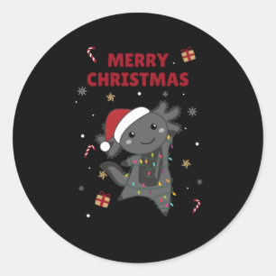 Pegatina Redonda Axolotl Merry Christmas Winter Animals Axolotls