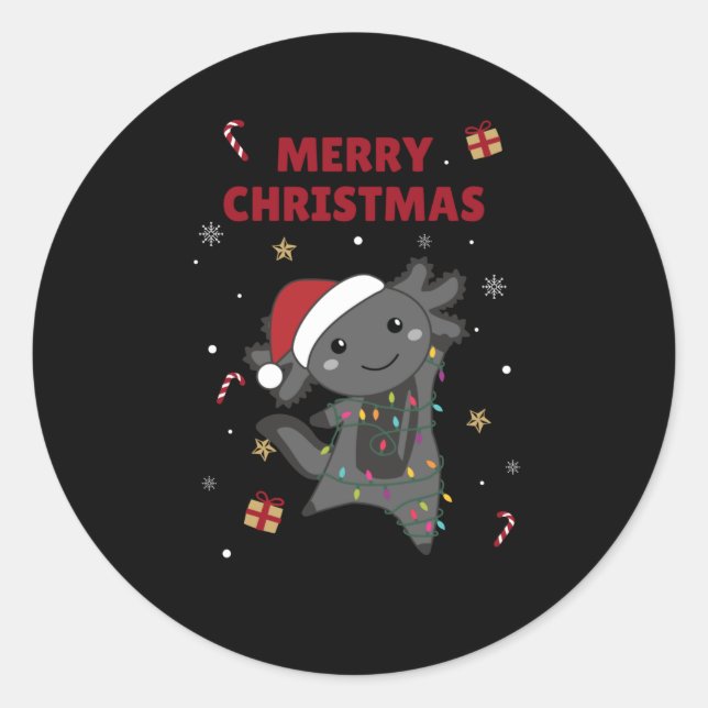 Pegatina Redonda Axolotl Merry Christmas Winter Animals Axolotls (Anverso)