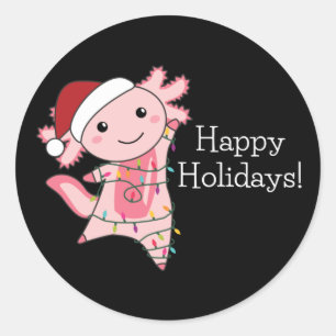 Pegatina Redonda Axolotl Merry Christmas Winter Animals Axolotls