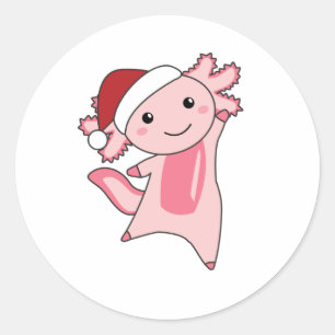 Pegatina Redonda Axolotl Merry Christmas Winter Animals Axolotls