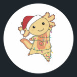 Pegatina Redonda Axolotl Merry Christmas Winter Animals Axolotls<br><div class="desc">El axolotl para Navidades con luces de hadas. Animales divertidos con regalos y nieve para las vacaciones. También es gracioso para los Navidades en julio. Los Axolotls son animales lindos y perfectos para los Navidades.</div>