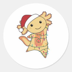 Pegatina Redonda Axolotl Merry Christmas Winter Animals Axolotls