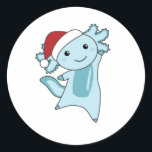 Pegatina Redonda Axolotl Merry Christmas Winter Animals Axolotls<br><div class="desc">El axolotl para Navidades con luces de hadas. Animales divertidos con regalos y nieve para las vacaciones. También es gracioso para los Navidades en julio. Los Axolotls son animales lindos y perfectos para los Navidades.</div>