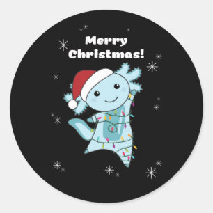 Pegatina Redonda Axolotl Merry Christmas Winter Animals Axolotls
