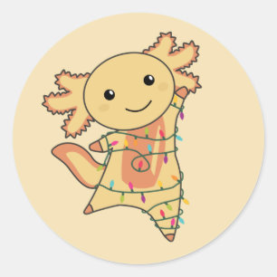 Pegatina Redonda Axolotl Merry Christmas Winter Animals Axolotls