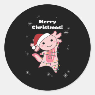 Pegatina Redonda Axolotl Merry Christmas Winter Animals Axolotls