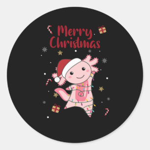 Pegatina Redonda Axolotl Merry Christmas Winter Animals Axolotls