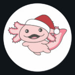 Pegatina Redonda Axolotl Merry Christmas Winter Axolotl<br><div class="desc">El axolotl a las noches suaves con gorra de Navidad. Animales divertidos con regalos y nieve para las vacaciones. También es gracioso para los navidades en julio. Los Axolotls son animales lindos y perfectos para los Navidades.</div>