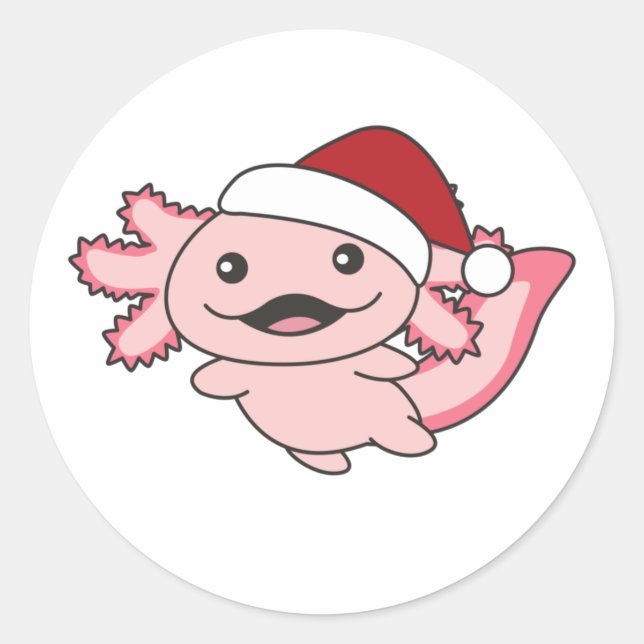 Pegatina Redonda Axolotl Merry Christmas Winter Axolotl (Anverso)