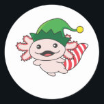 Pegatina Redonda Axolotl Merry Christmas Winter Elf Axolotl Classic<br><div class="desc">The axolotl to soft nights with elf hats. Funny animals with gifts and snow for the holidays. Also funny for christmas in July. Axolotls are cute animals and perfect for Christmas.</div>