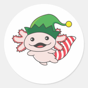 Pegatina Redonda Axolotl Merry Christmas Winter Elf Axolotl Classic