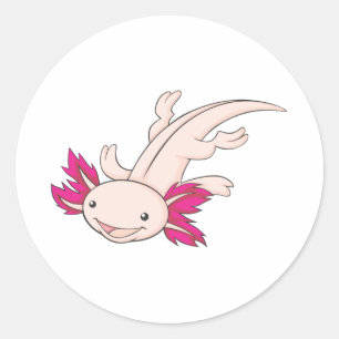 Pegatina Redonda Axolotl mexicano feliz