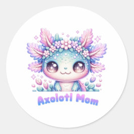Pegatina Redonda Axolotl Mom Cute Kawaii Axolotl Flower Crown Stick