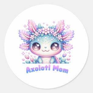 Pegatina Redonda Axolotl Mom Cute Kawaii Axolotl Flower Crown Stick