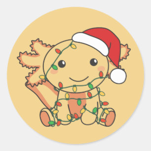 Pegatina Redonda Axolotl Navidades Animales de invierno Axolotls Cl