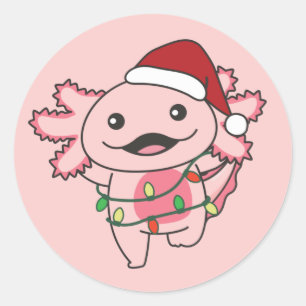Pegatina Redonda Axolotl Navidades Animales de invierno Axolotls Cl