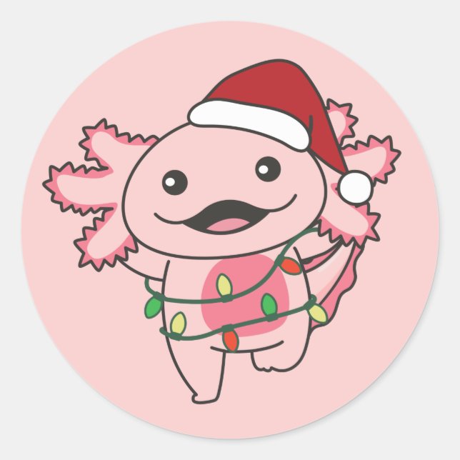 Pegatina Redonda Axolotl Navidades Animales de invierno Axolotls Cl (Anverso)
