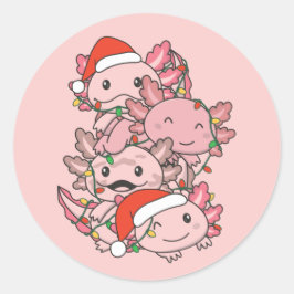 Pegatina Redonda Axolotl Navidades de árboles de Navidad Animales A