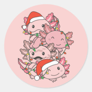 Pegatina Redonda Axolotl Navidades de árboles de Navidad Animales A