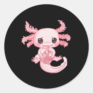 Pegatina Redonda Axolotl Pastel Gótico Fresa Agitación de la leche