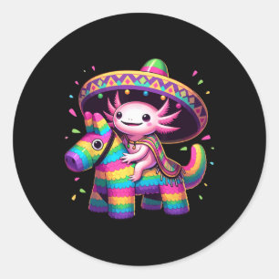 Pegatina Redonda Axolotl Riding Pinata Cinco De Mayo Sombrero Ponch