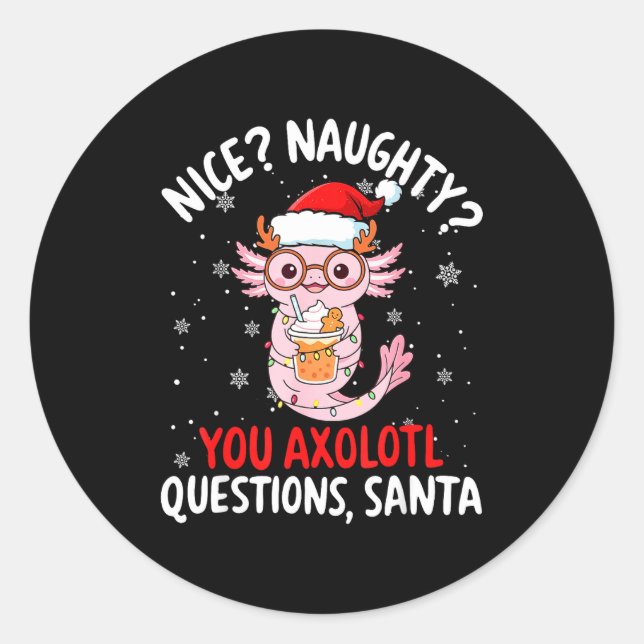 Pegatina Redonda Axolotl Santa Hat Axolotl Questions Christmas Boys (Anverso)