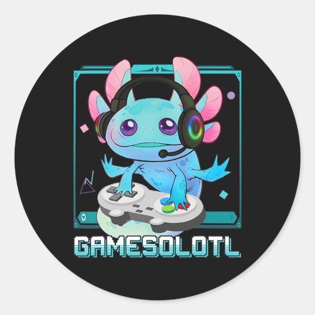 Pegatina Redonda Axolotl Video Gamer Kawaii Pastel Gótico Cute Anim (Anverso)