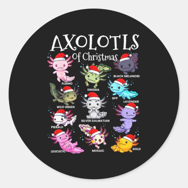 Pegatina Redonda Axolotls Santa Hat Christmas Pajama Cute Animal Ax (Anverso)