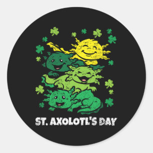 Pegatina Redonda Axolotto St Patricks Day Cute Animal Shamrock Clov