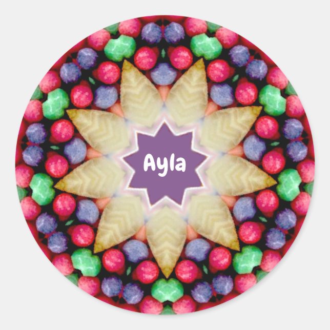 Pegatina Redonda AYLA ~ Patrón Personalizado de Velas de Pascua ~ (Anverso)