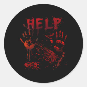 Pegatina Redonda Ayuda divertida Huella Sangrienta Halloween Disstu