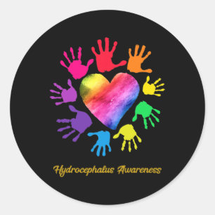 Pegatina Redonda Ayuda para la toma de conciencia manos Hydrocephal