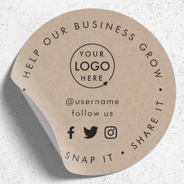 Pegatina Redonda Ayudar a que nuestro negocio crezca | Medios socia (Editable "Help our business grow" social media icon sticker branded with your business logo)