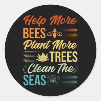 Pegatina Redonda Ayude A Que Más Abejas Planten Más Árboles A Limpi