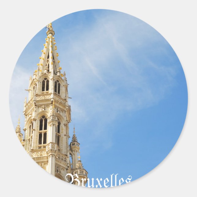 Pegatina Redonda Ayuntamiento medieval en Bruselas (Anverso)