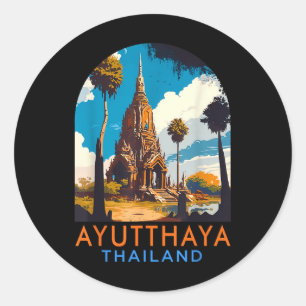 Pegatina Redonda Ayutthaya Viaje De Viaje Vacaciones De Verano Ayut