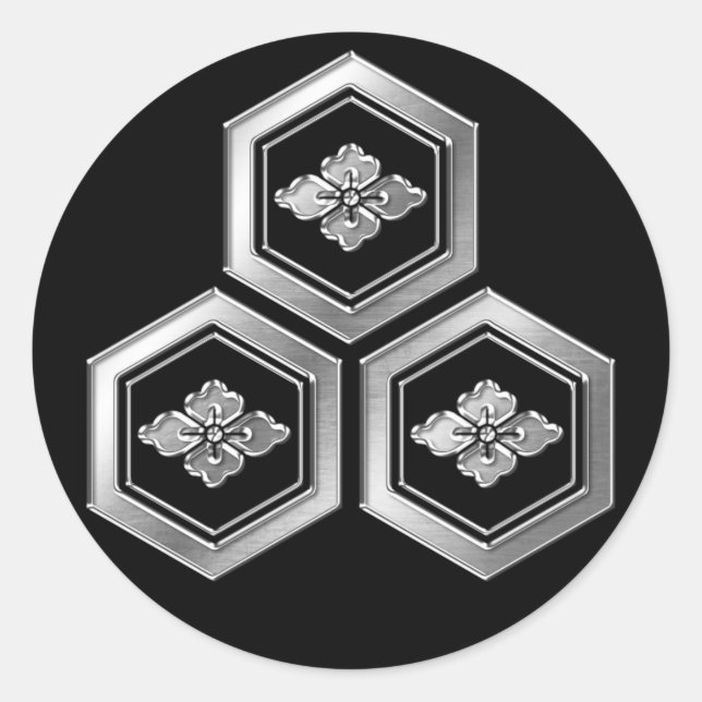 Pegatina Redonda Azai Clan Kamon Silver Chrome (Anverso)