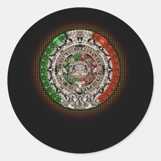 Pegatina Redonda Aztec Calendar Sun Stone Mexican Art Carving (Anverso)