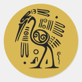 Pegatina Redonda Azteca Black Heron sobre el estilo mexicano del or