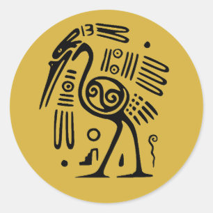 Pegatina Redonda Azteca Black Heron sobre el estilo mexicano del or
