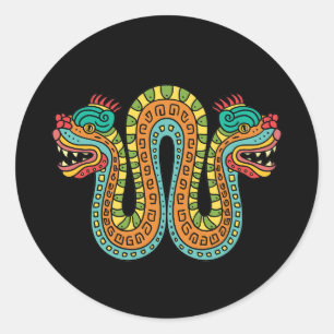Pegatina Redonda Azteca Serpiente de doble cabezal Serpiente Serpie